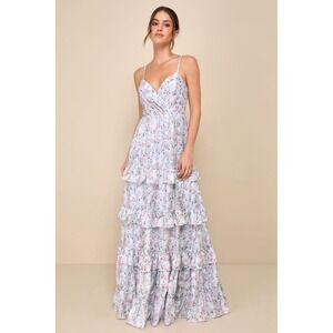 NEW‎ Lulus Perfectly Charismatic Blue Floral Tiered Ruffled Maxi Dress Lulus SM
